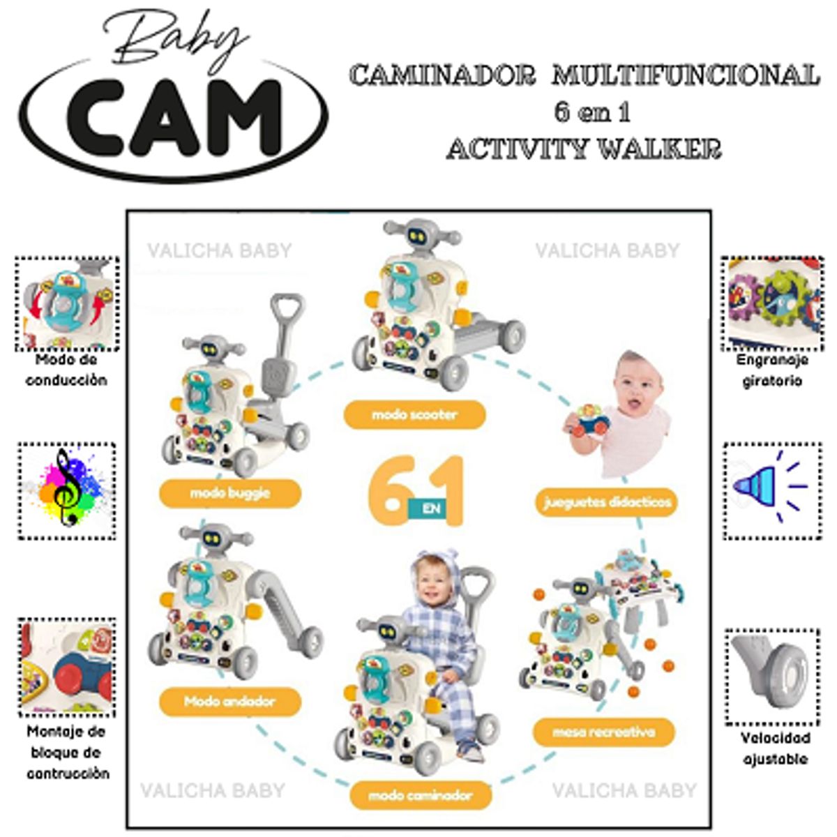 CAM - ANDADOR CAMINADOR MULTIFUNCIONAL 6 EN 1 MUSICAL - GRIS