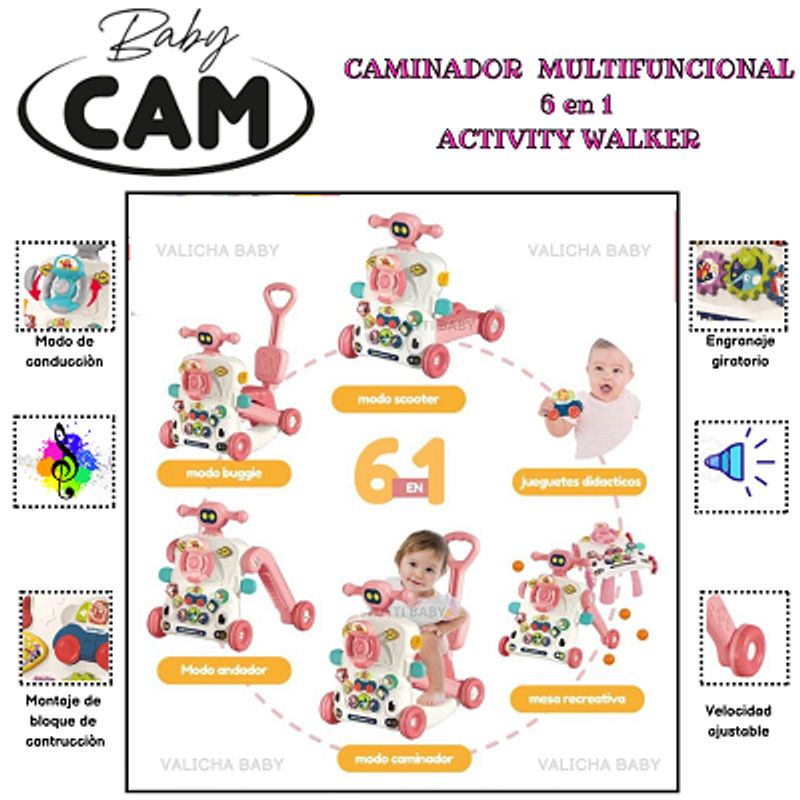 CAM - ANDADOR CAMINADOR MULTIFUNCIONAL 6 EN 1 MUSICAL -ROSADO
