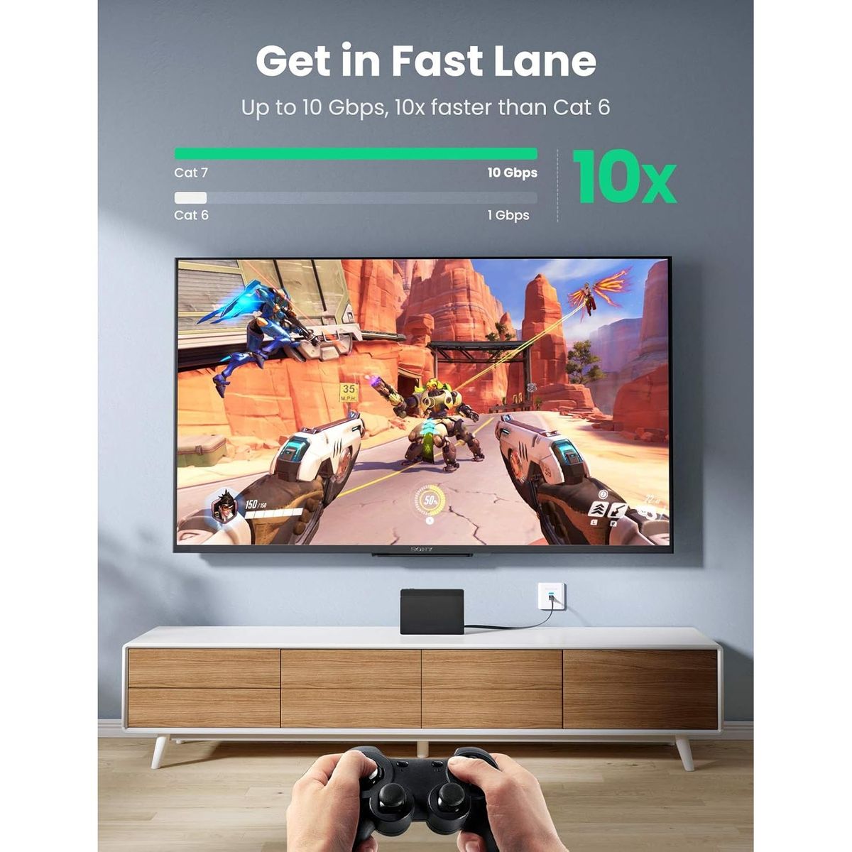 UGREEN - Ugreen Cable Ethernet Plano Flat RJ45 Cat 7 10 Gbps 1m Negro NW106 - 11260