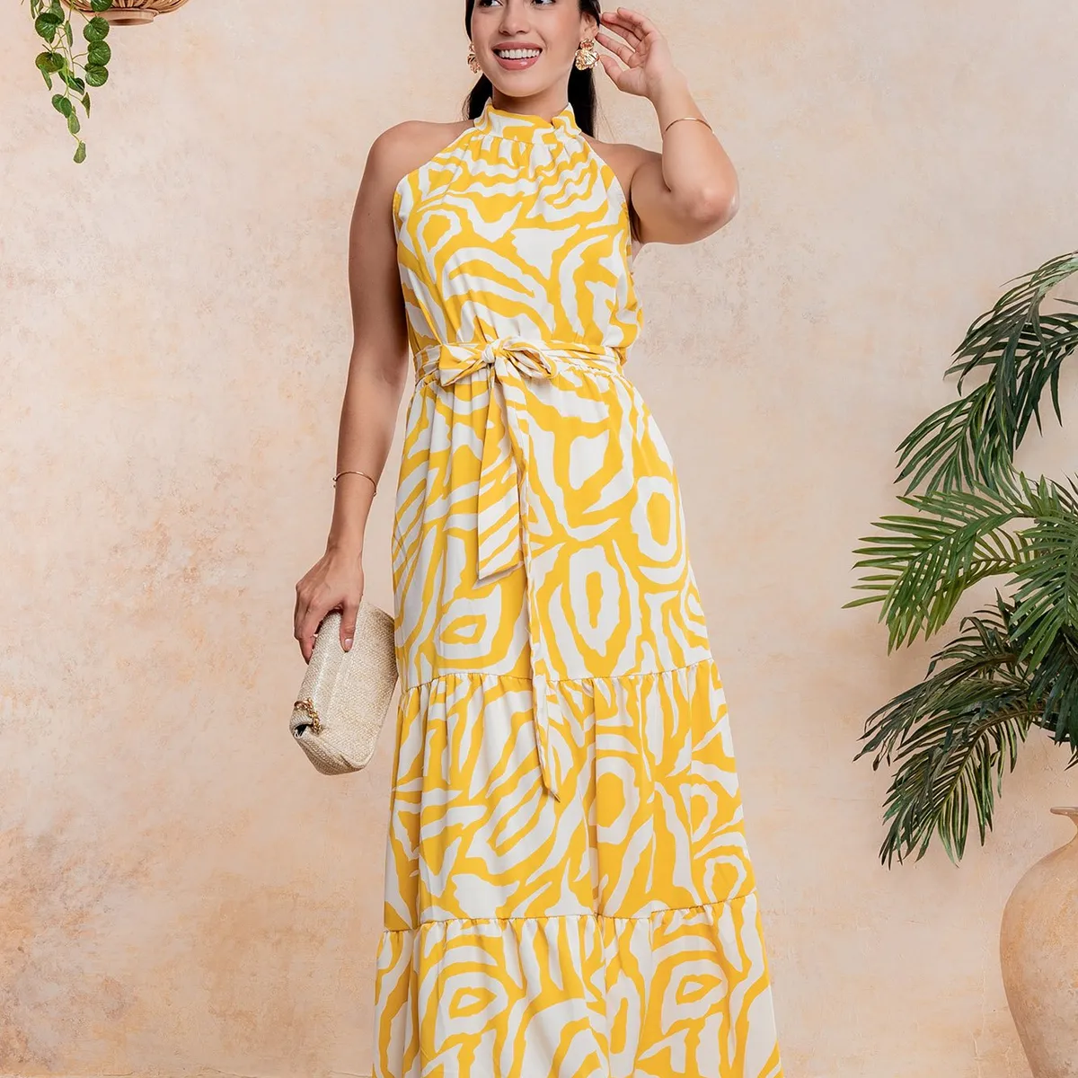 ARMA TU LOOK - VESTIDO BELLAGIO CUELLO HALTER DE SEDA CON CINTURÓN ARMA TU LOOK