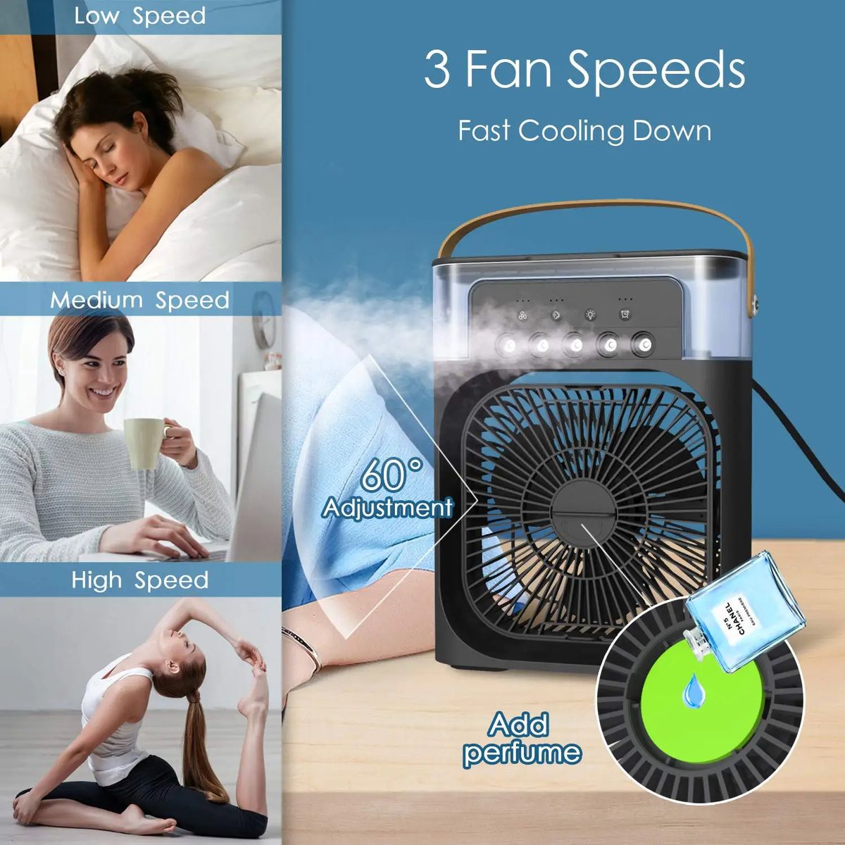 GENERICO - Ventilador  Humidificador 3 en 1 Enfriador Portátil Luz LED USB Genieka
