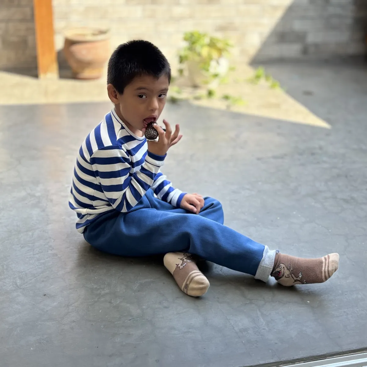 RED CARROT - Polo unisex niño manga larga algodon azul y blanco rayado