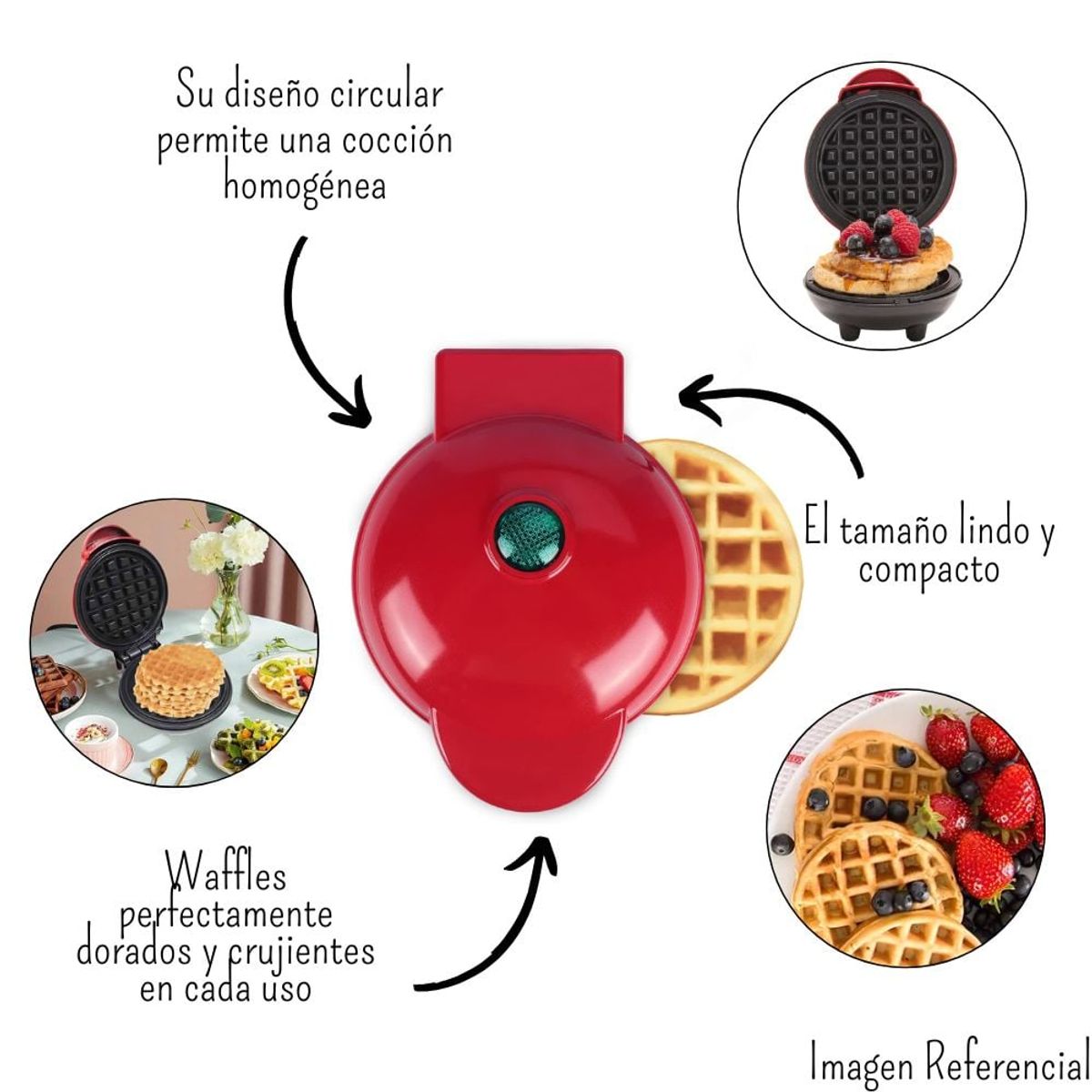 GENERICO - Mini Wafflera Antiadherente Eléctrica Circular