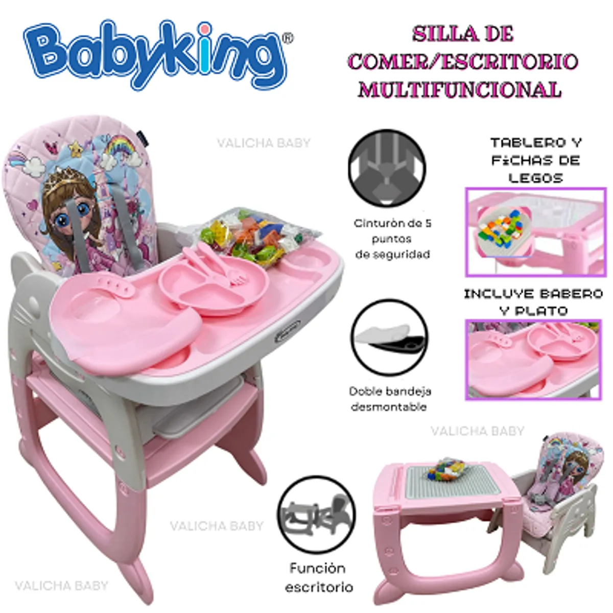 BABY - SILLA DE COMER ESCRITORIO MULTIFUNCIONAL - ROSADO