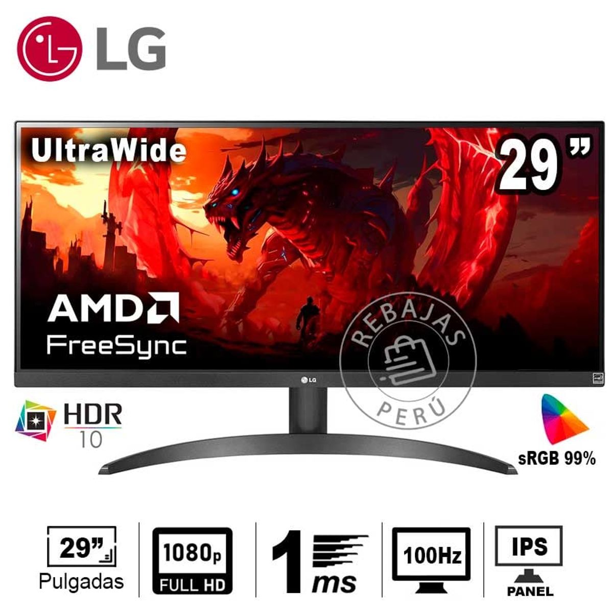 LG - LG 29WQ500-B 29 UltraWide IPS 100Hz FreeSync HDR10 - Monitor FHD
