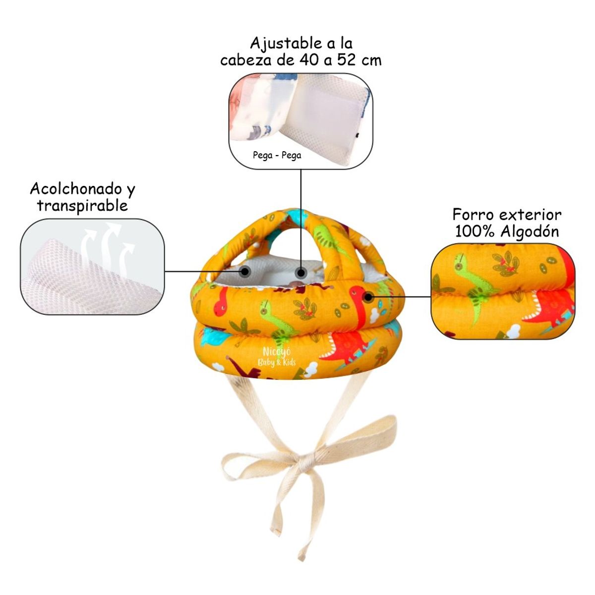 GENERICO - Casco Protector Antigolpes Seguridad de Bebés Dino Amarillo