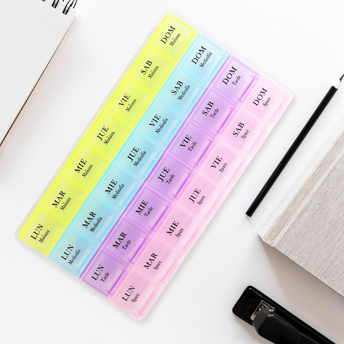 GENERICO - Pastillero Semanal 4 tomas Organizador de Pastillas con divisiones