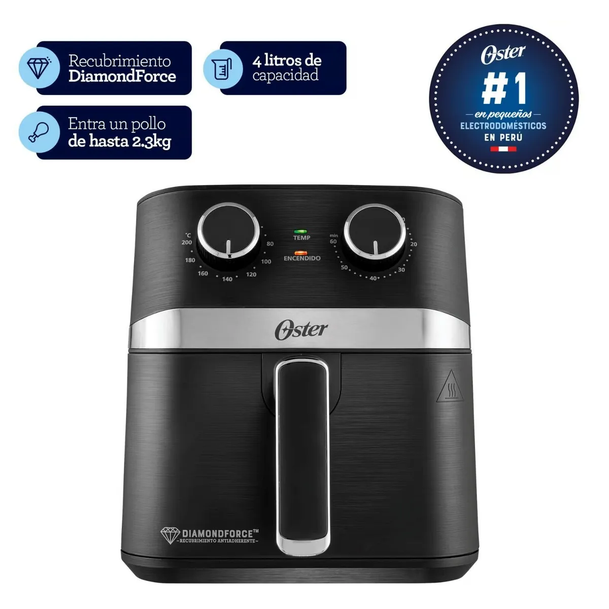 OSTER - Freidora de aire manual Oster 4L con revestimiento DiamondForce