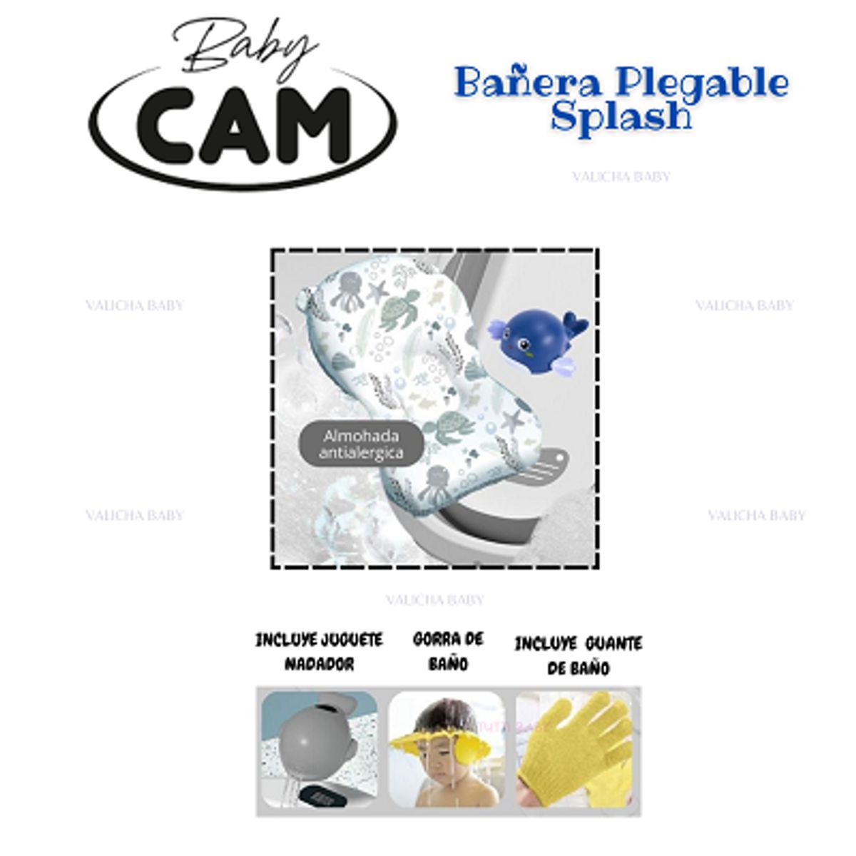 CAM - BAÑERA PLEGABLE PARA BEBE CON TERMOMETRO  - GRIS - BABY CAM
