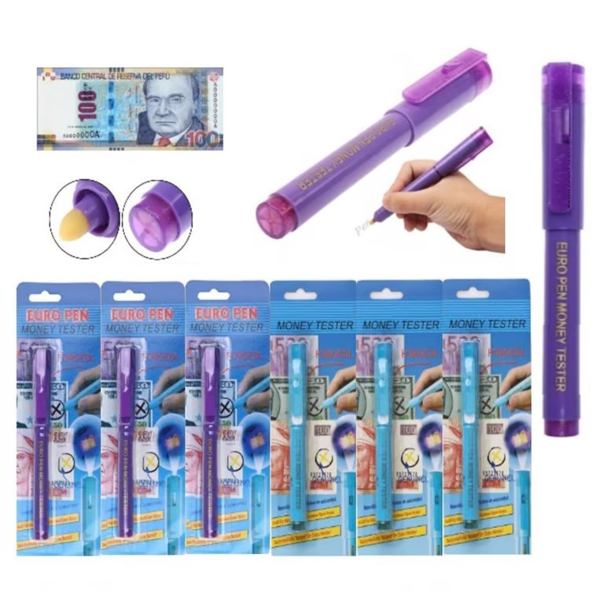 GENERICO - Plumón Detector De Billetes Falsos 6 Unds