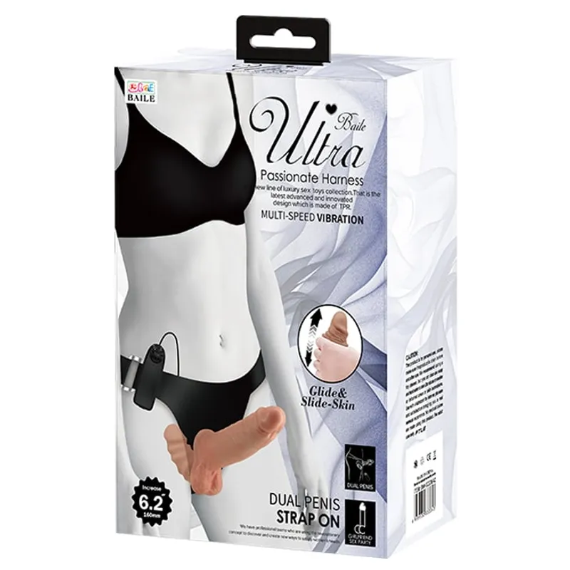 PRETTY LOVE - Dildo Doble Realista Vibrador con Arnés 16 cm x Ø 4cm BDSM Strap On