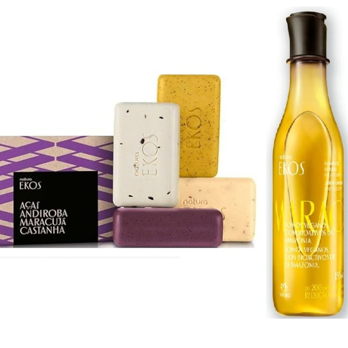NATURA - 1 caja Jabones en barra y 1 jabón liquido corp EKOS Natura