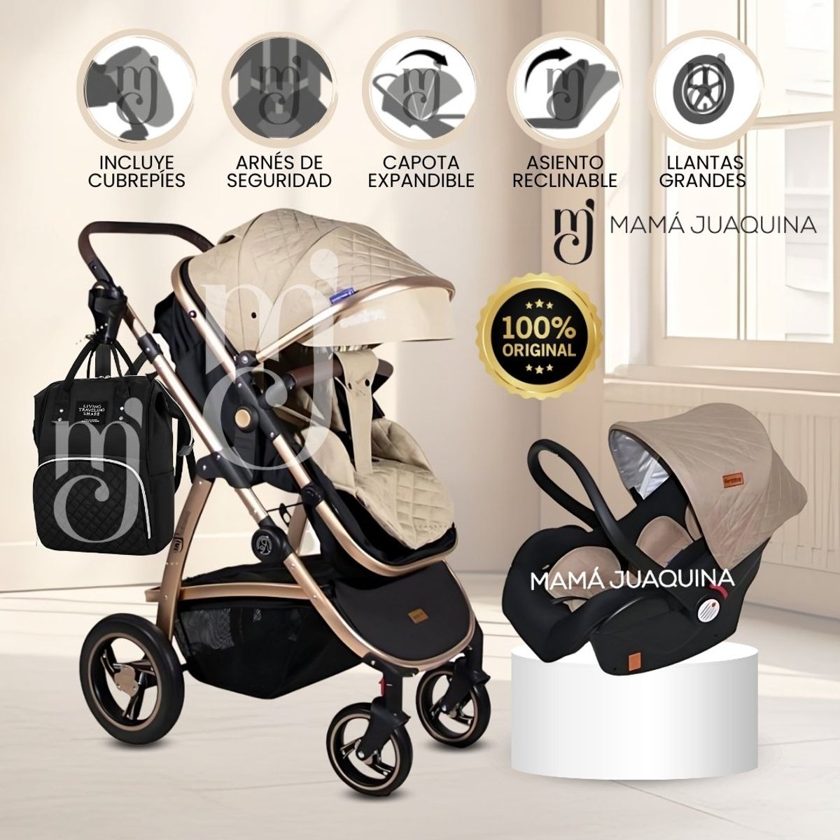 BABY - Coche Moisés Travel System «SPEED PRINCE» Porta bebé Beige