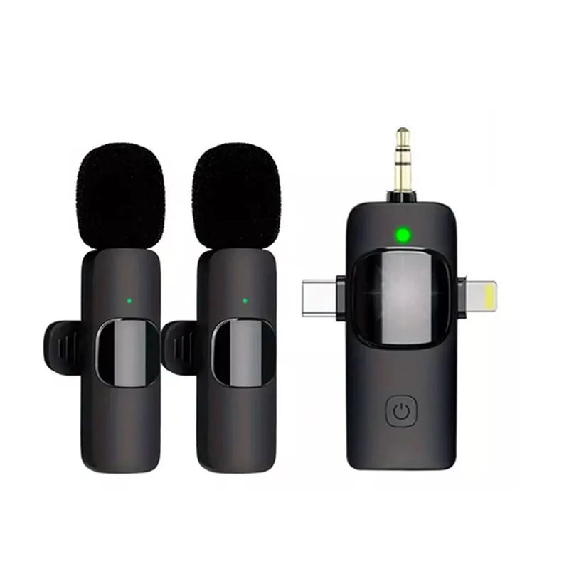 GENERICO - Doble Micrófono Solapero K15 Tipo C Lightning y Auxiliar