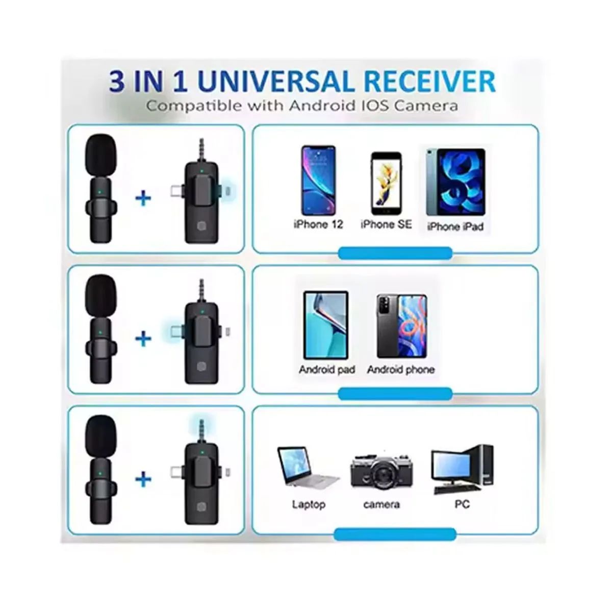 GENERICO - Doble Micrófono Solapero K15 Tipo C Lightning y Auxiliar