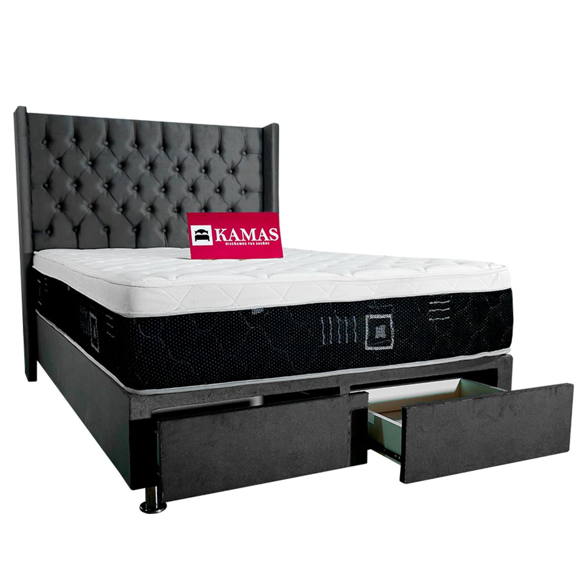 KAMAS - DORMITORIO KAMAS 2 PLAZAS SAFYNNTE + CABECERA EMPERATRIZ - PLOMO