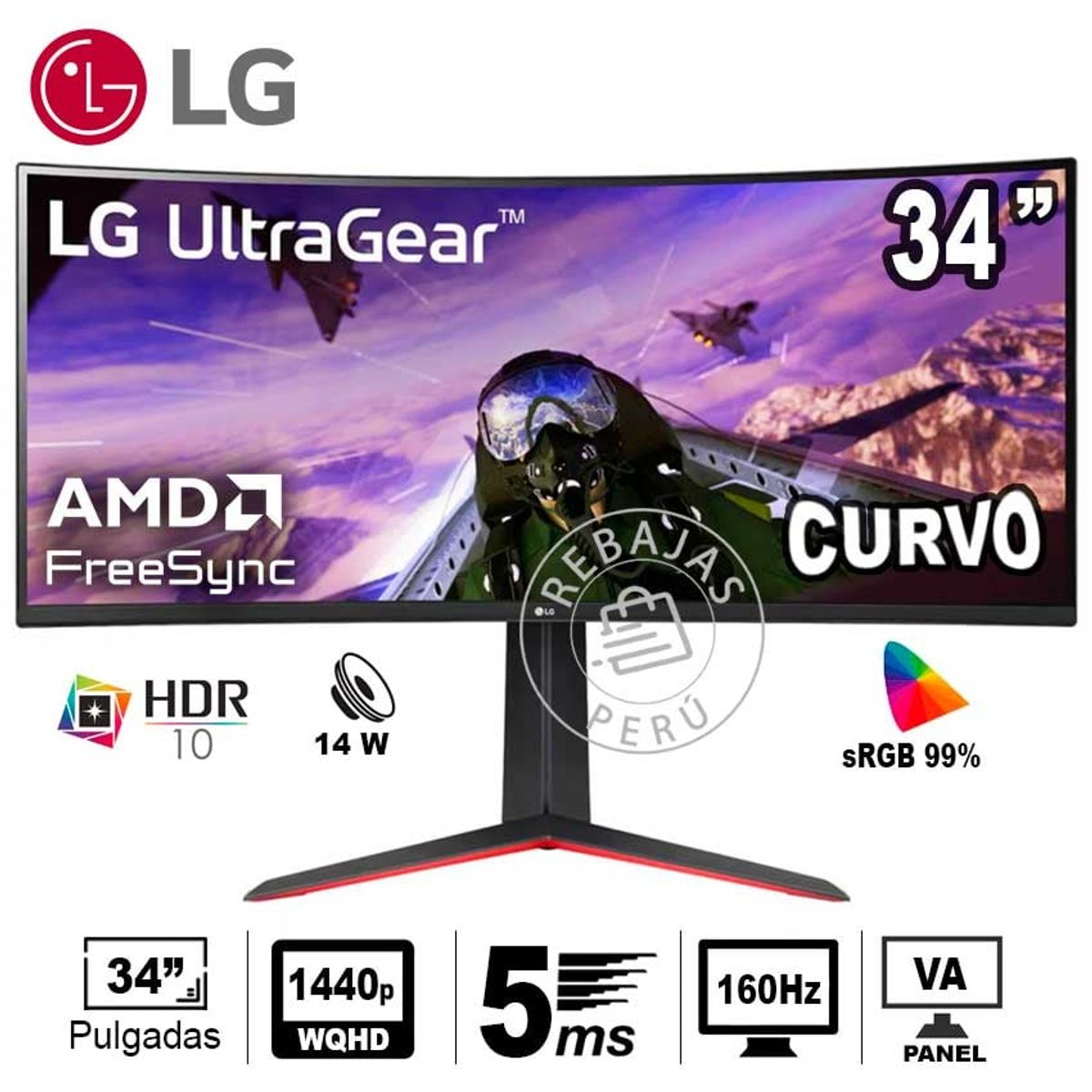 LG - Monitor LG 34GP63A-B 34 WQHD VA 160Hz FreeSync Premium HDR10 Curvo