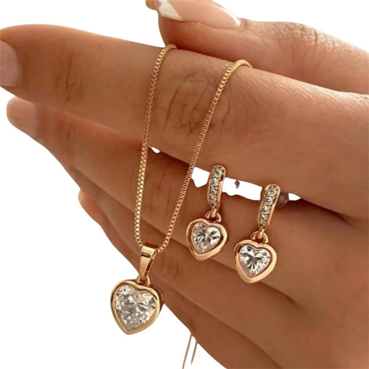 GENIEKA - Set Collar Aretes Corazón Cristal Joyas Mujer Cadena Dije Lujo Genieka