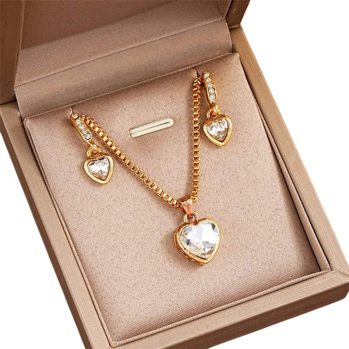 GENIEKA - Set Collar Aretes Corazón Cristal Joyas Mujer Cadena Dije Lujo Genieka