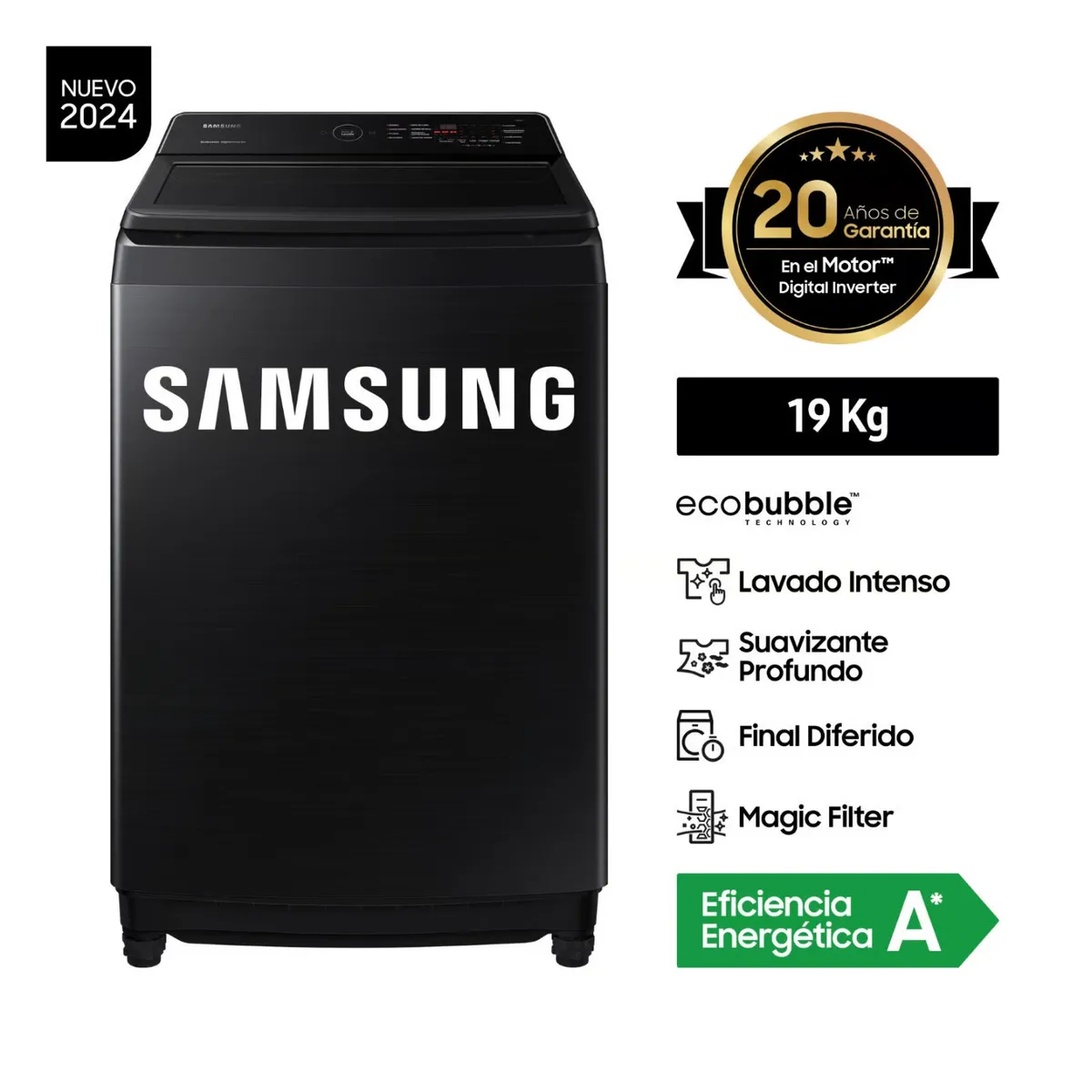 SAMSUNG - LAVADORA SAMSUNG 19 KG ECOBUBBLE WA19CG6441BVPE NEGRO