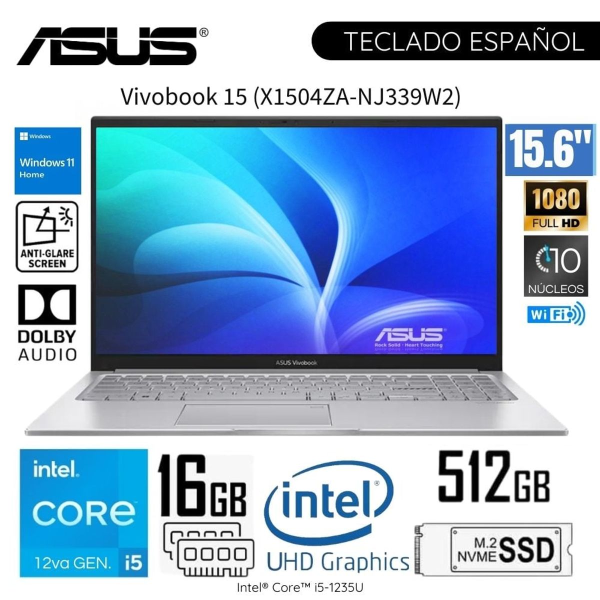ASUS - Laptop Asus Vivobook X1504ZA-NJ339W Intel Core i5-1235U 16GB 512GB SSD 15,6"  pulg. FHD Windows 11