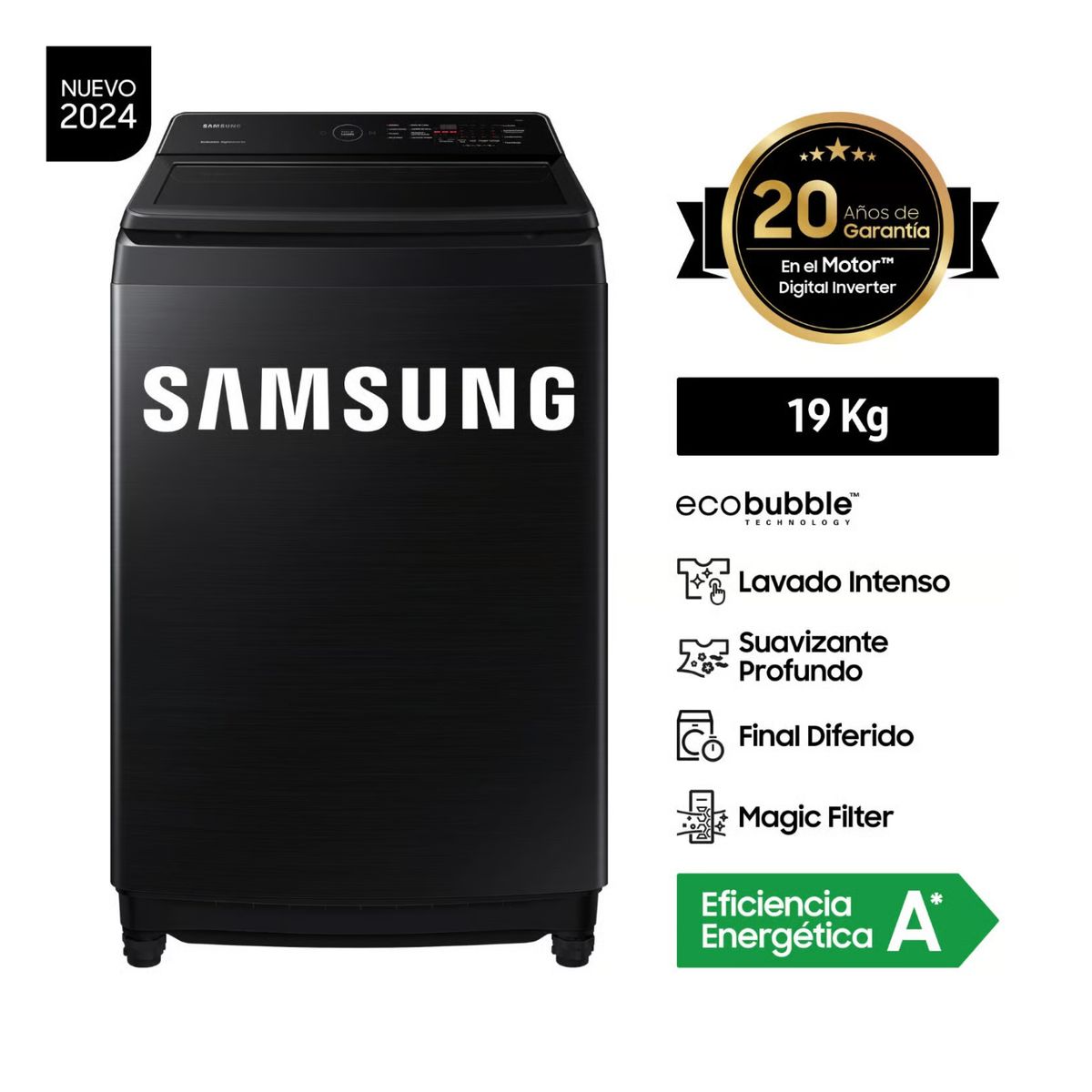 SAMSUNG - LAVADORA SAMSUNG 19 KG ECOBUBBLE WA19CG6441BVPE NEGRO