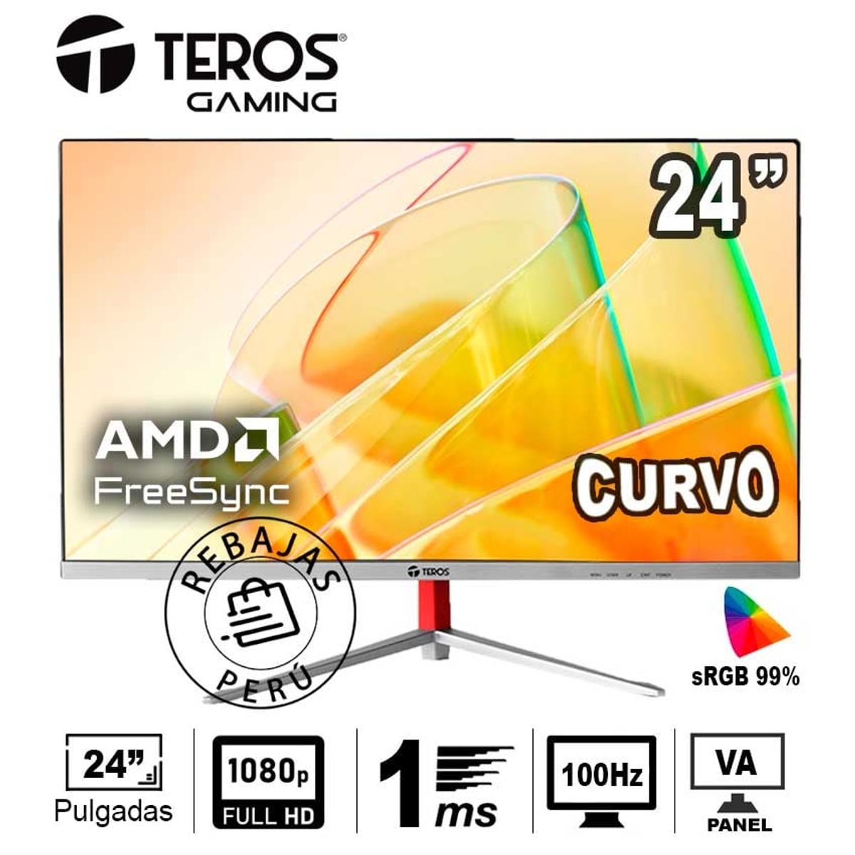 TEROS GAMING - Monitor Curvo TEROS TE-2402S 238 FHD 100Hz FreeSync HDMI VGA