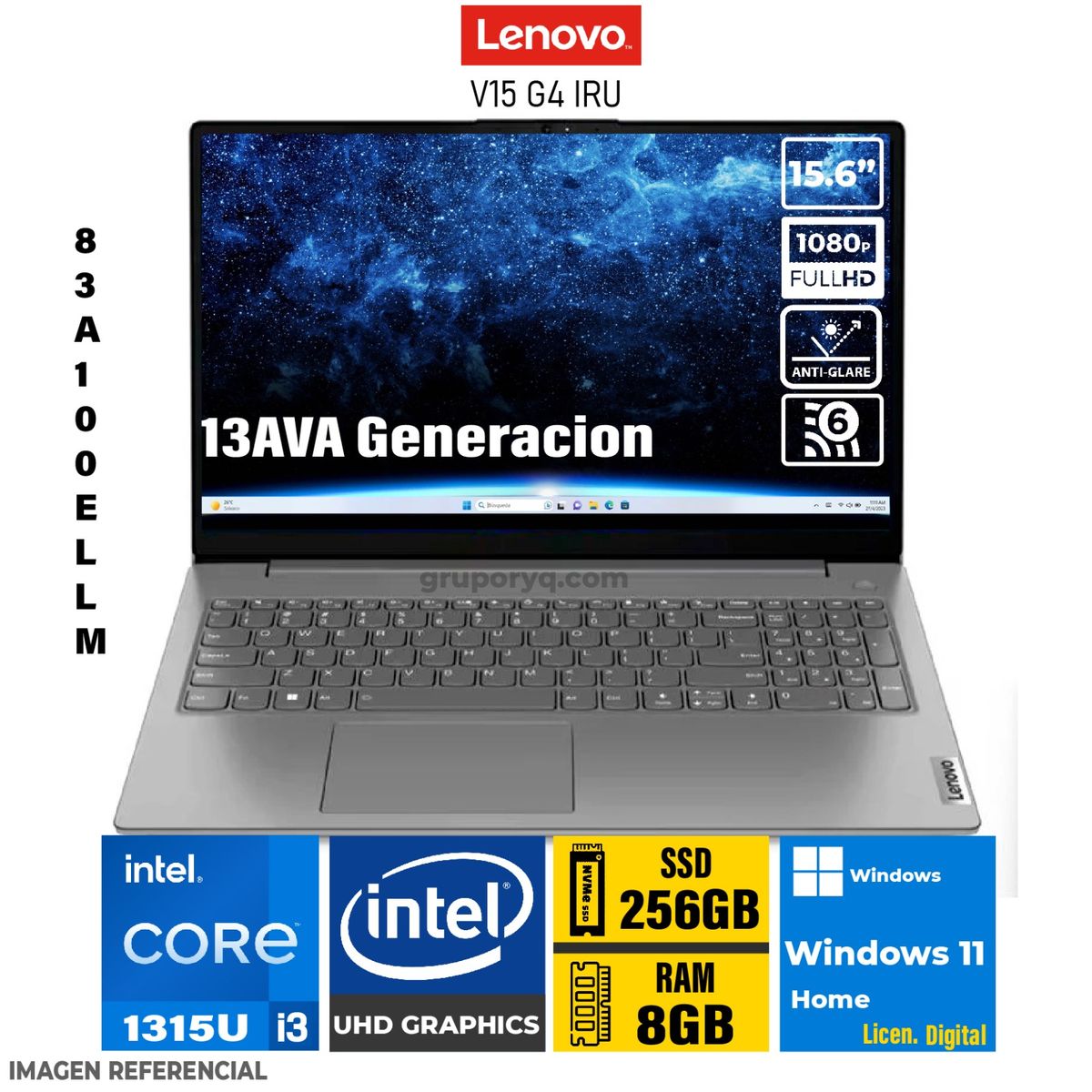 LENOVO - LAPTOP LENOVO V15 G4 IRU Intel Core i3-1315U Pantalla 156 FHD RAM 16GB SSD 512GB-83A100ELLM