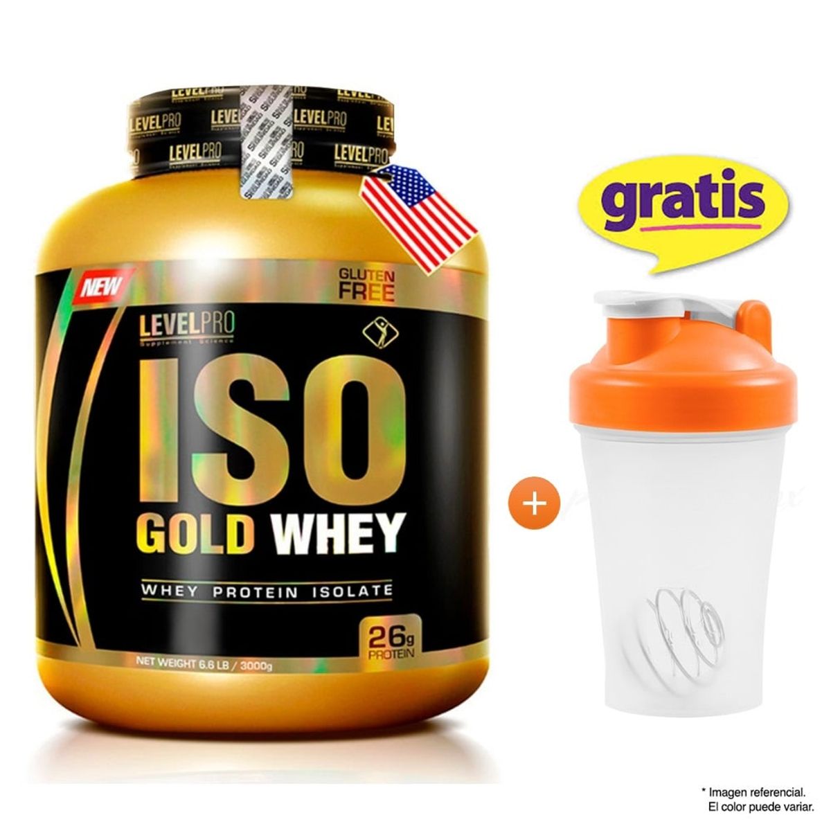 LEVEL PRO - Proteína Iso Gold Whey 3 KG - Vainilla + Regalo Shaker