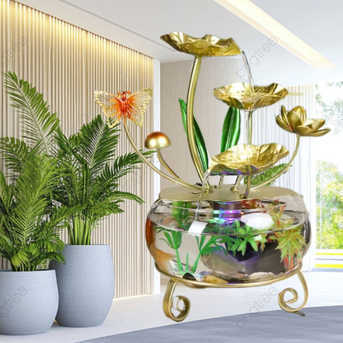 GENERICO - FUENTE DE AGUA CASCADA HOJA DE ORO ADORNO DE MESA