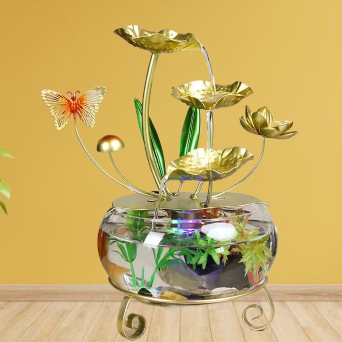 GENERICO - FUENTE DE AGUA CASCADA HOJA DE ORO ADORNO DE MESA