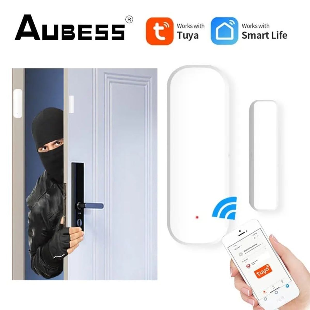 GENERICO - Sensor Puerta Ventana WiFi Alarma Detector Abierto Cerrado APP Smart Genieka