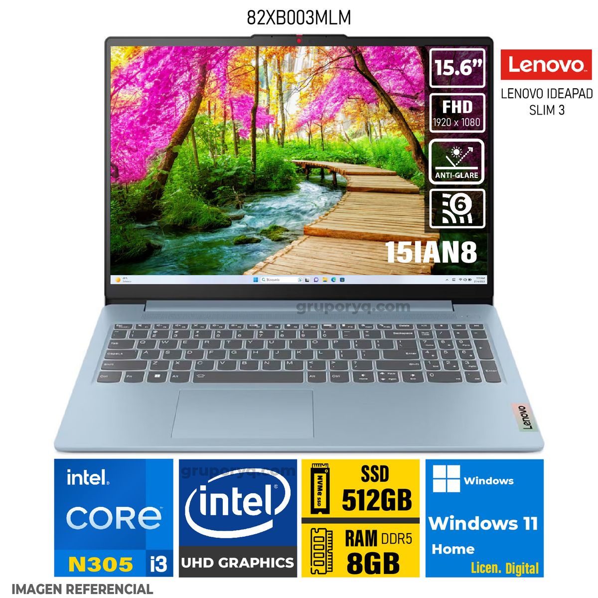 LENOVO - Laptop LENOVO IDEAPAD SLIM 3 15IAN8 Intel Core i3-N305 Pantalla 15.6" FHD RAM 8GB SSD 512GB