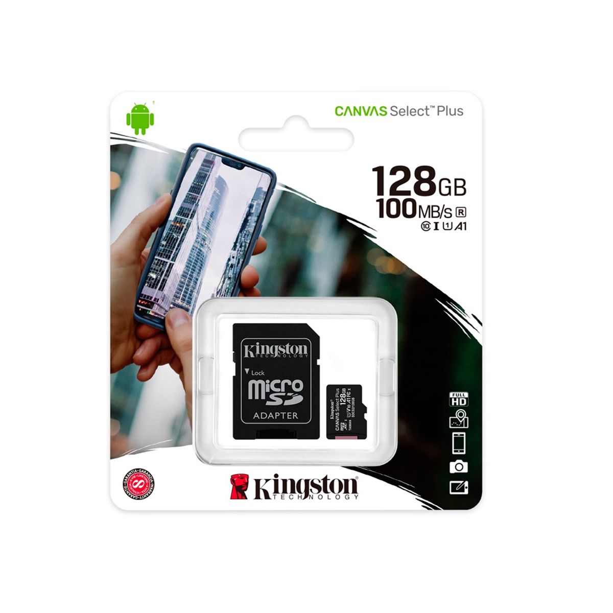 KINGSTON - Memoria microSD kingston canvas select 128GB 100ms adaptador