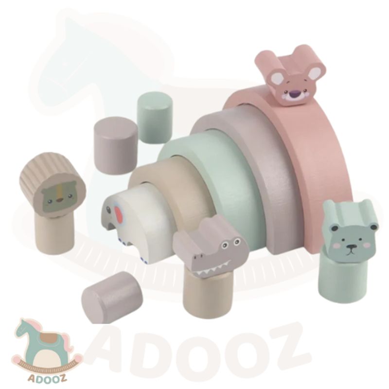 GENERICO - Bloques Montessori de Animales y Arcoíris en Tonos Pastel