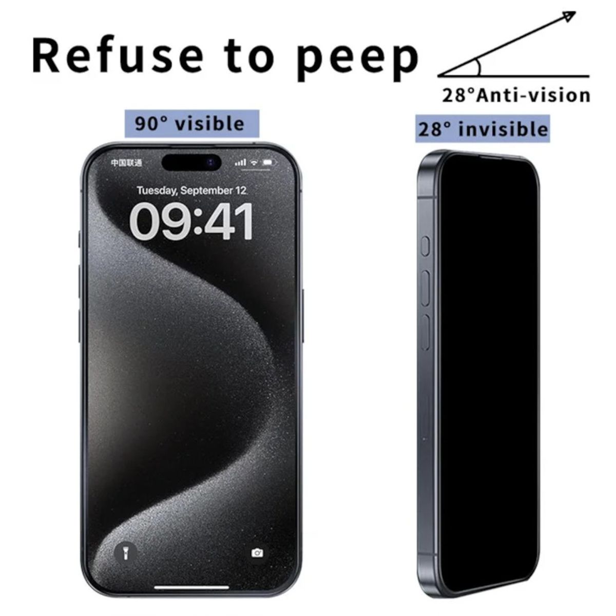 GENERICO - Protector de Pantalla Compatible con iPhone 15 Pro Anti Espía Mate