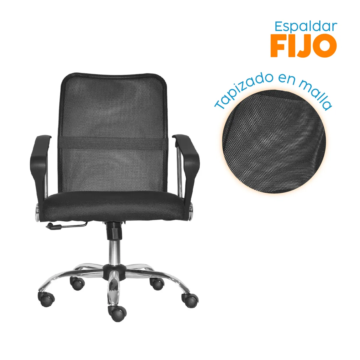 BONNO - Sillón Ejecutivo Dubai Be Malla Negra Base Cromada Bonno