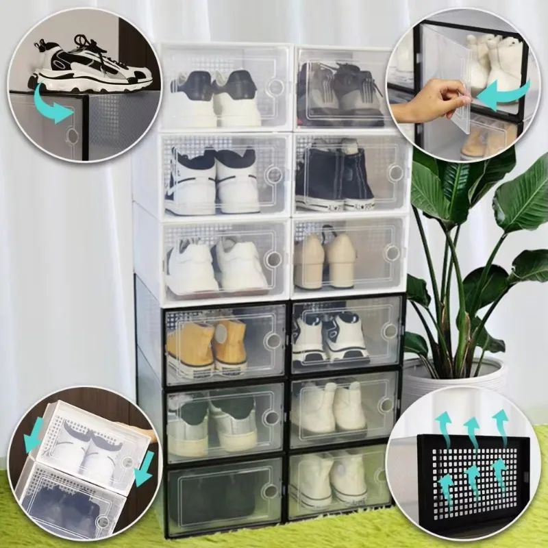 GENERICO - Set De 12 Organizadores De Zapatos Con Ventilación - Blanco y Negro