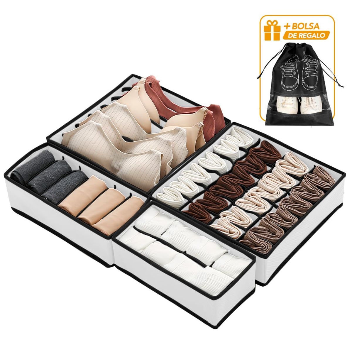 KELLER - Juego de 4 Organizadores para Cajón BL K60 Y Bolsa BZ3 de Regalo