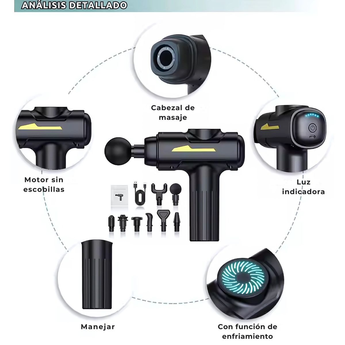 OEM - Pistola de Masaje Profesional 55W - 6 Velocidades, 8 Cabezales