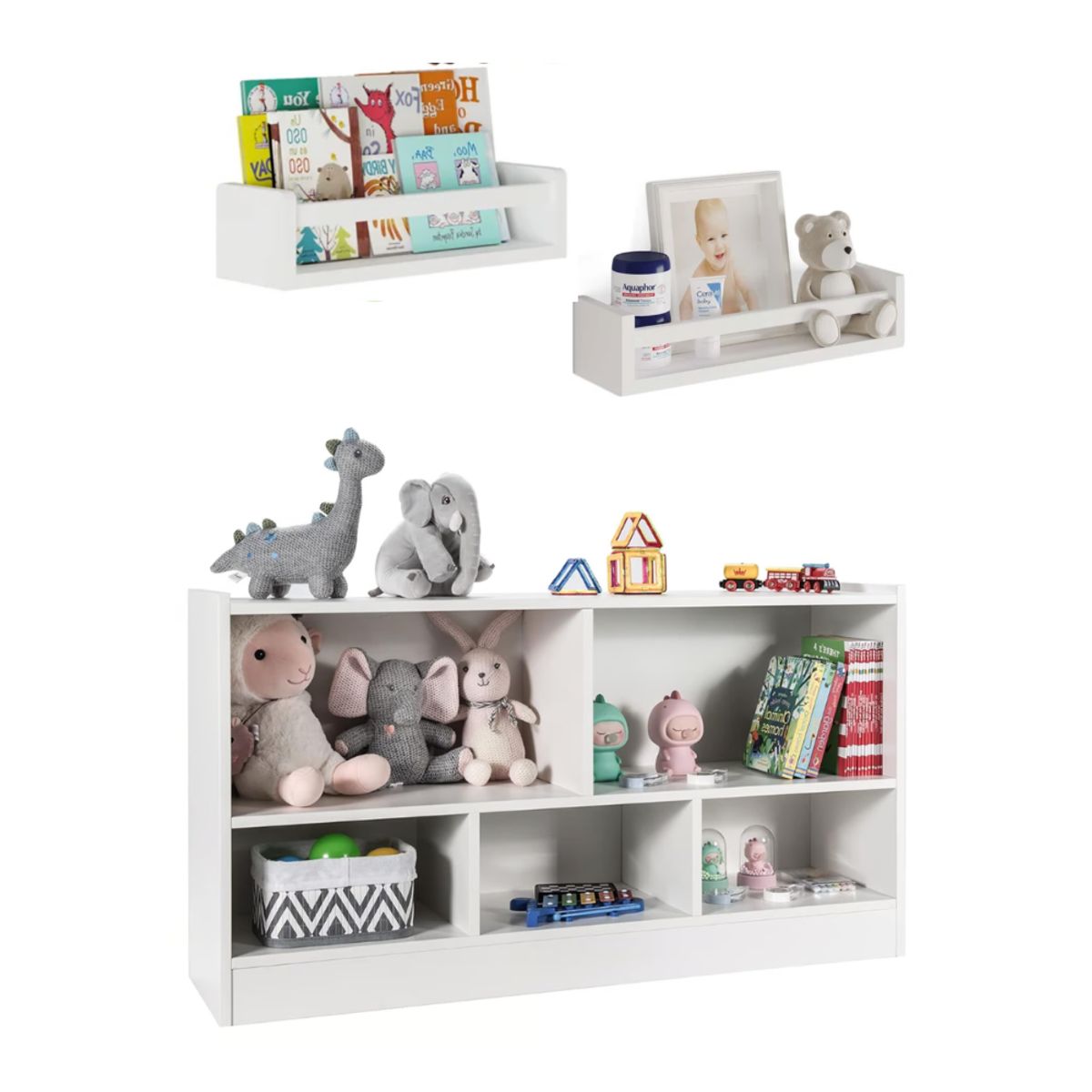 GENERICO - Combo Estante Librero Organziador Amelia + Repisas Touji x2 Blanco Petrox Home