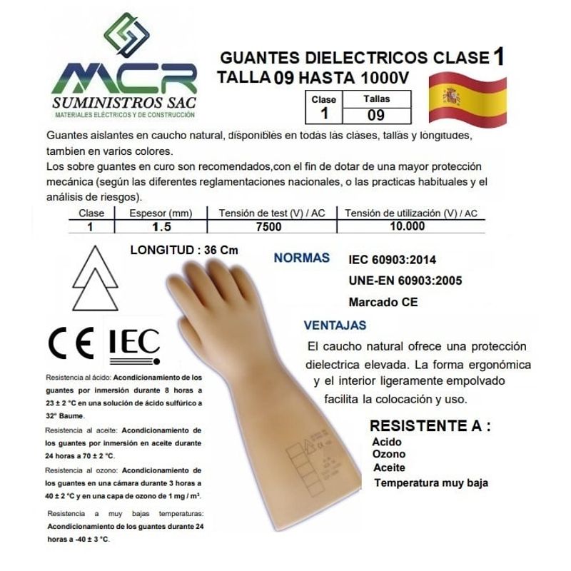 GENERICO - GUANTES DIELECTRICOS HASTA 7500V TALLA 09 CLASE 1