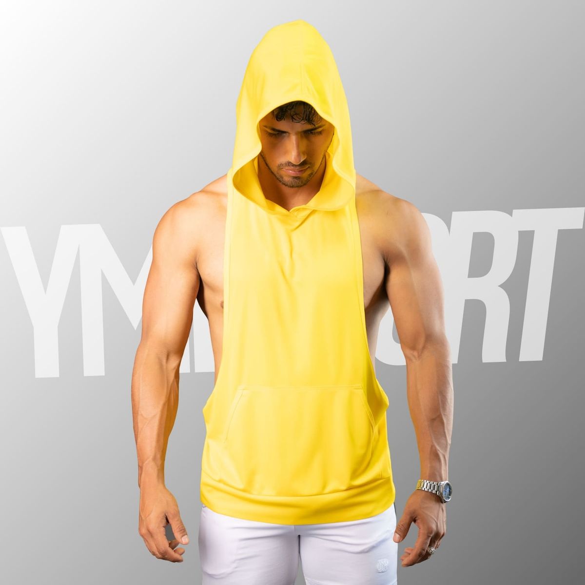 YML SPORT - Tank Top con Capucha Entrenamiento Hombre BVD GYM Amarillo YML Sport