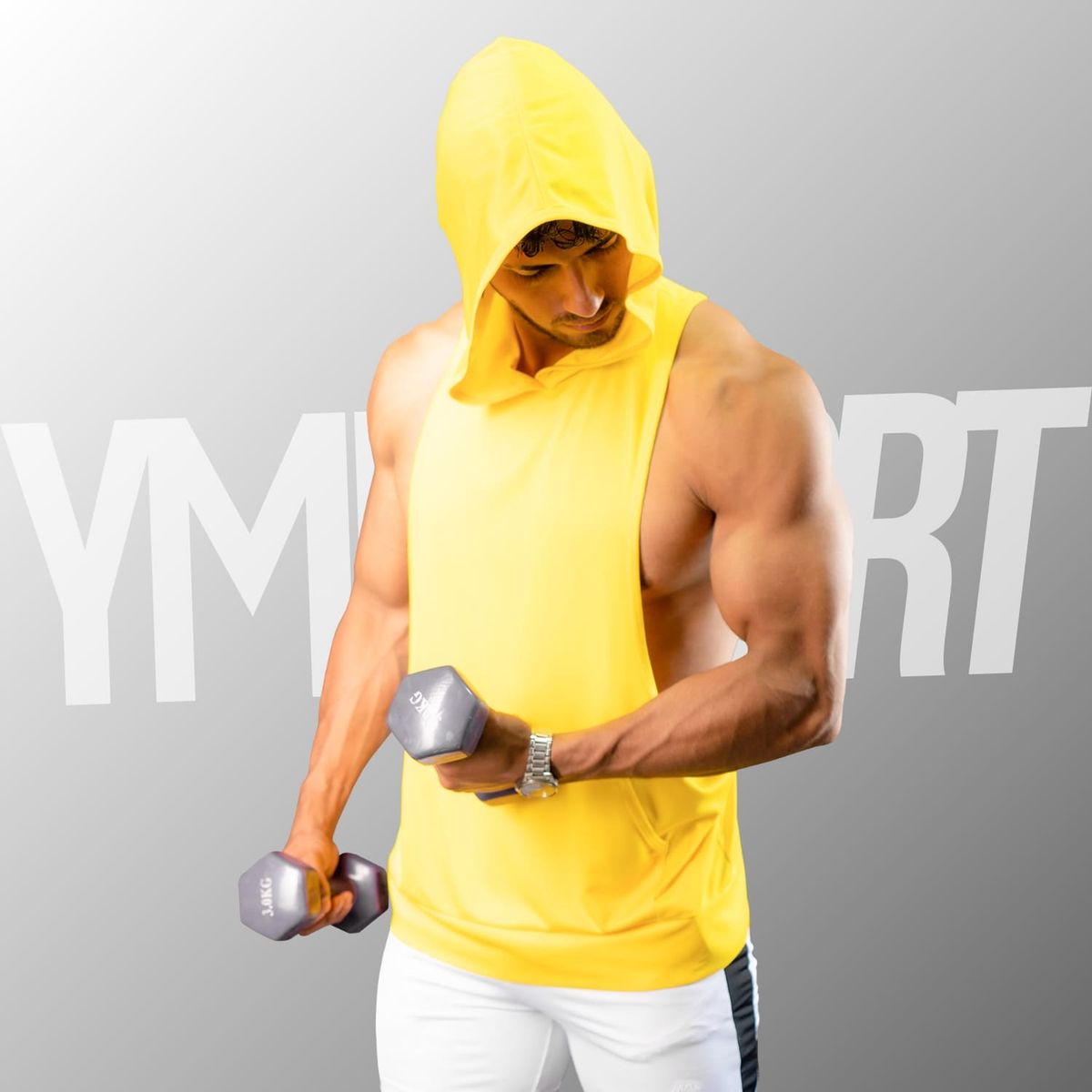 YML SPORT - Tank Top con Capucha Entrenamiento Hombre BVD GYM Amarillo YML Sport