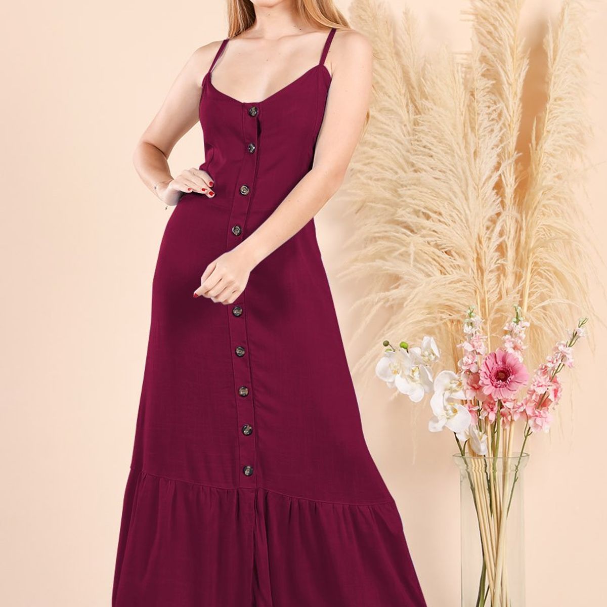 ARMA TU LOOK - VESTIDO CIELO LARGO DE LINO CON BOTONES Y TIRAS AJUSTABLES