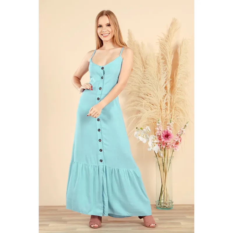 ARMA TU LOOK - VESTIDO CIELO LARGO DE LINO CON BOTONES Y TIRAS AJUSTABLES