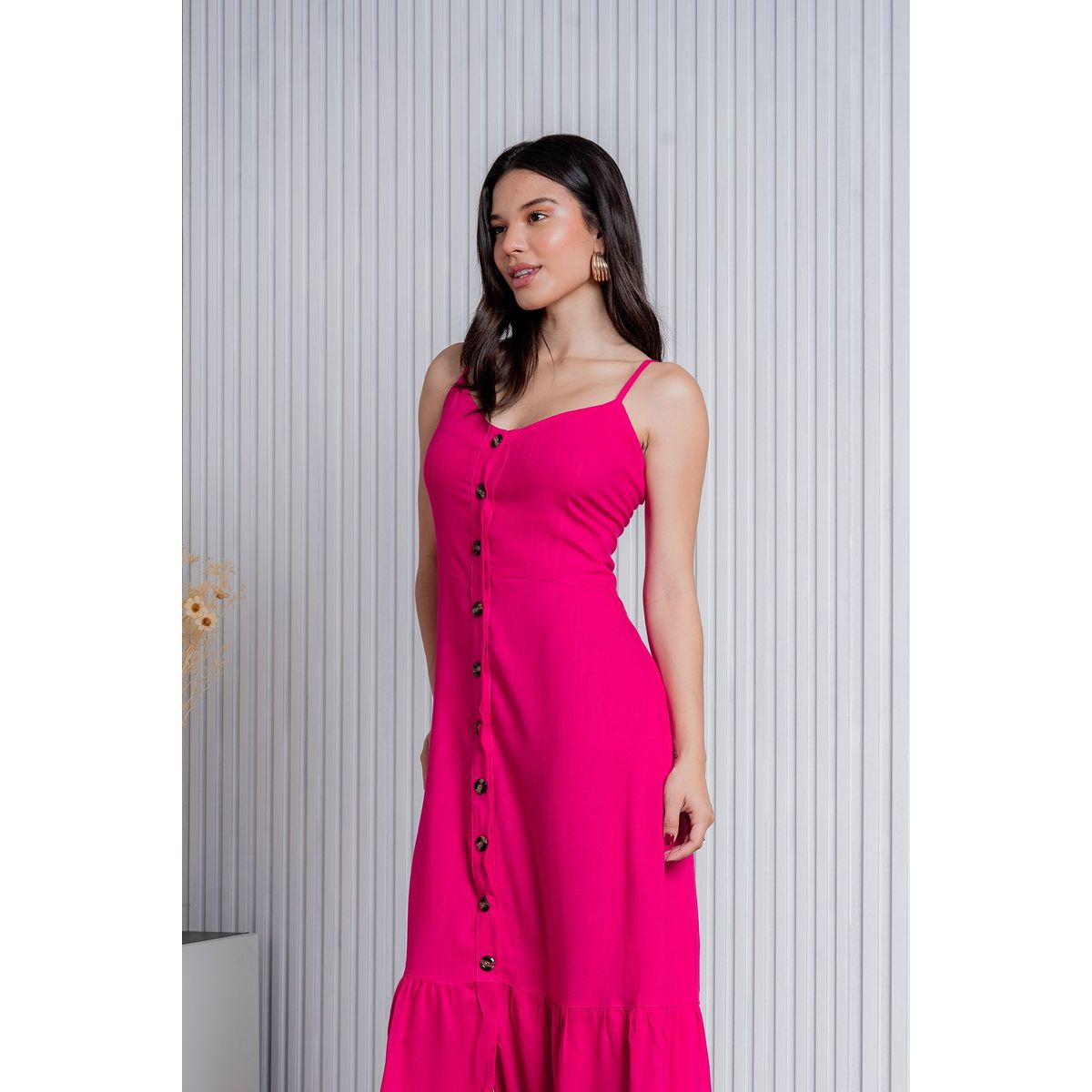 ARMA TU LOOK - VESTIDO CIELO LARGO DE LINO CON BOTONES Y TIRAS AJUSTABLES