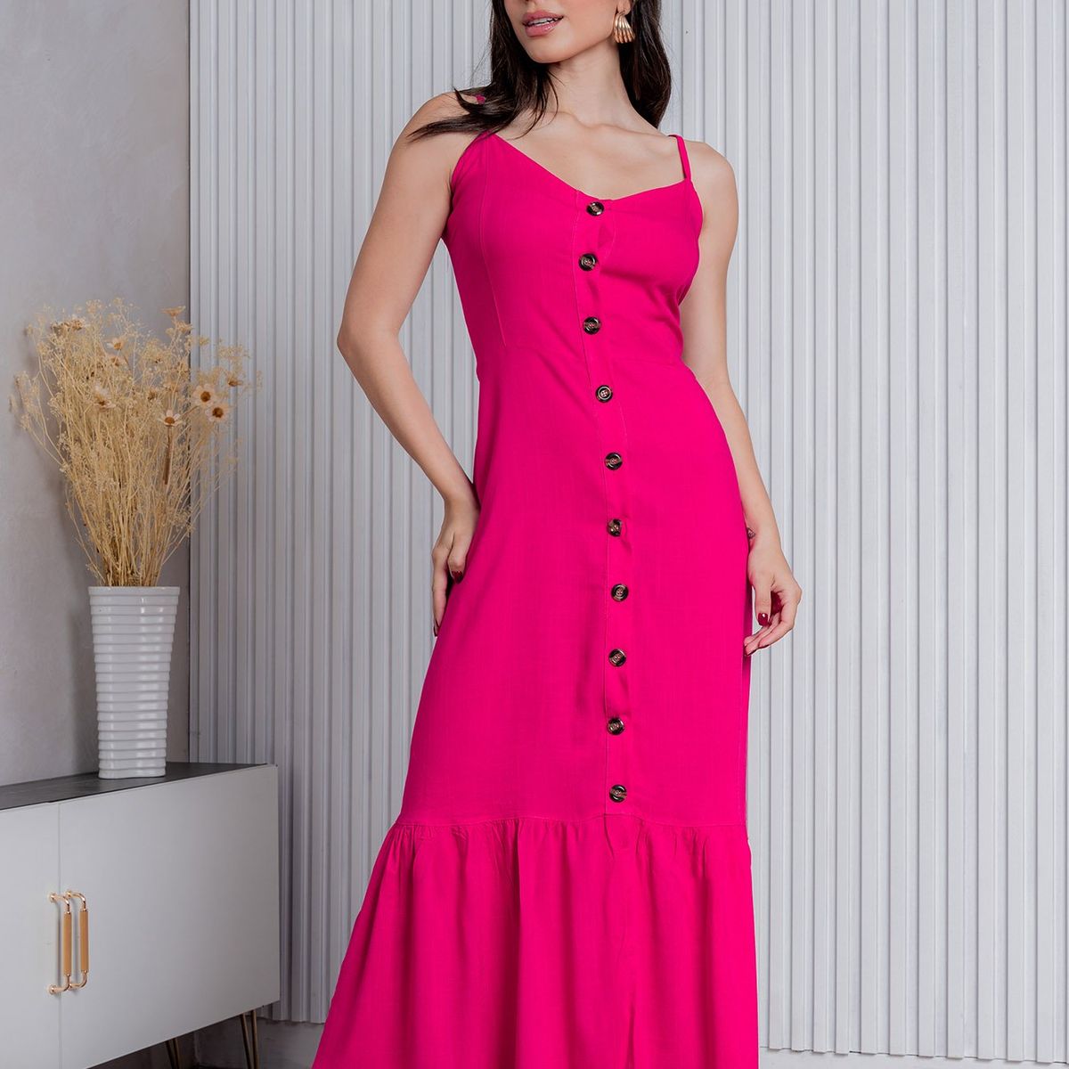 ARMA TU LOOK - VESTIDO CIELO LARGO DE LINO CON BOTONES Y TIRAS AJUSTABLES