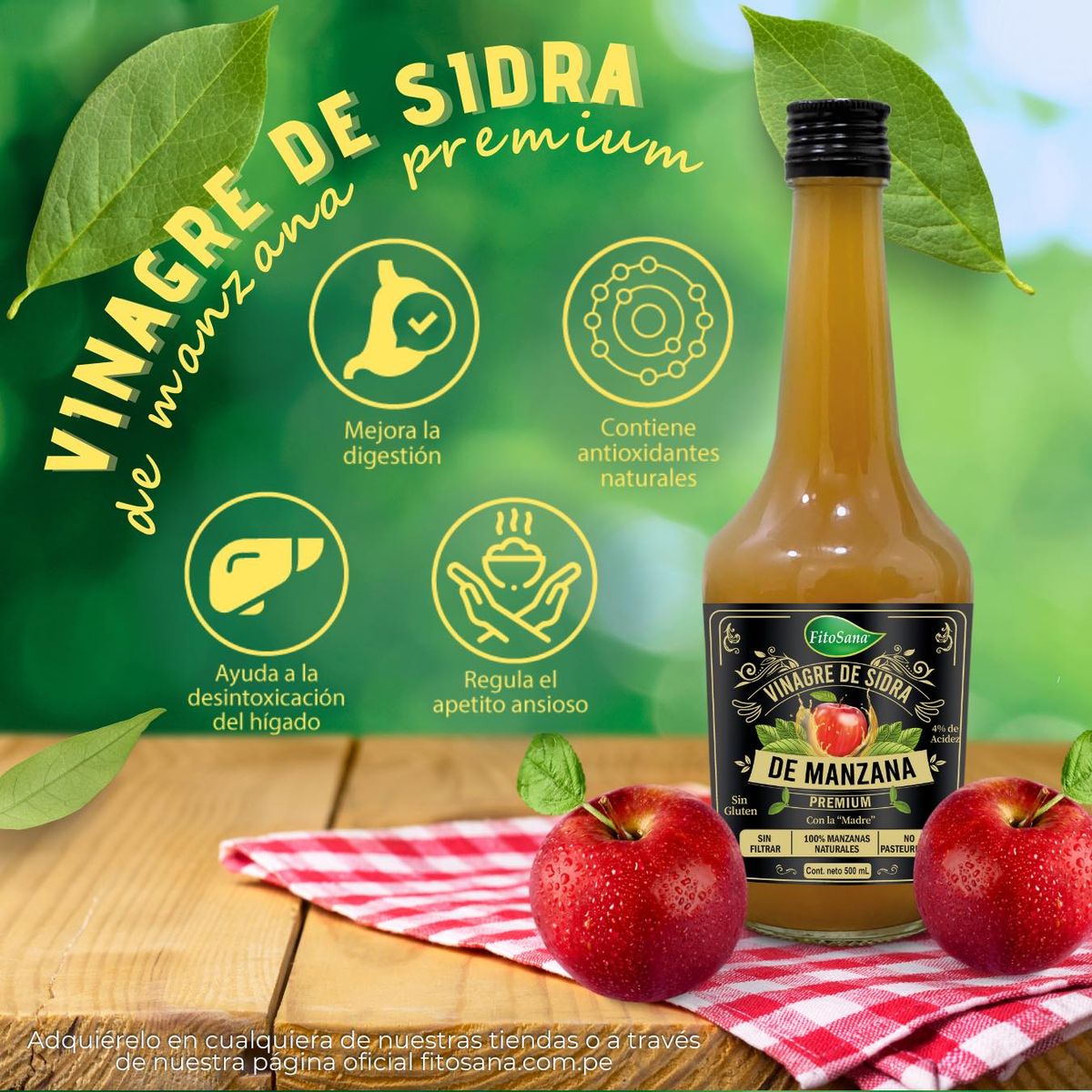 FITOSANA - VINAGRE DE SIDRA DE MANZANA PREMIUM CON LA MADRE FITOSANA - VINAGRE 500ML