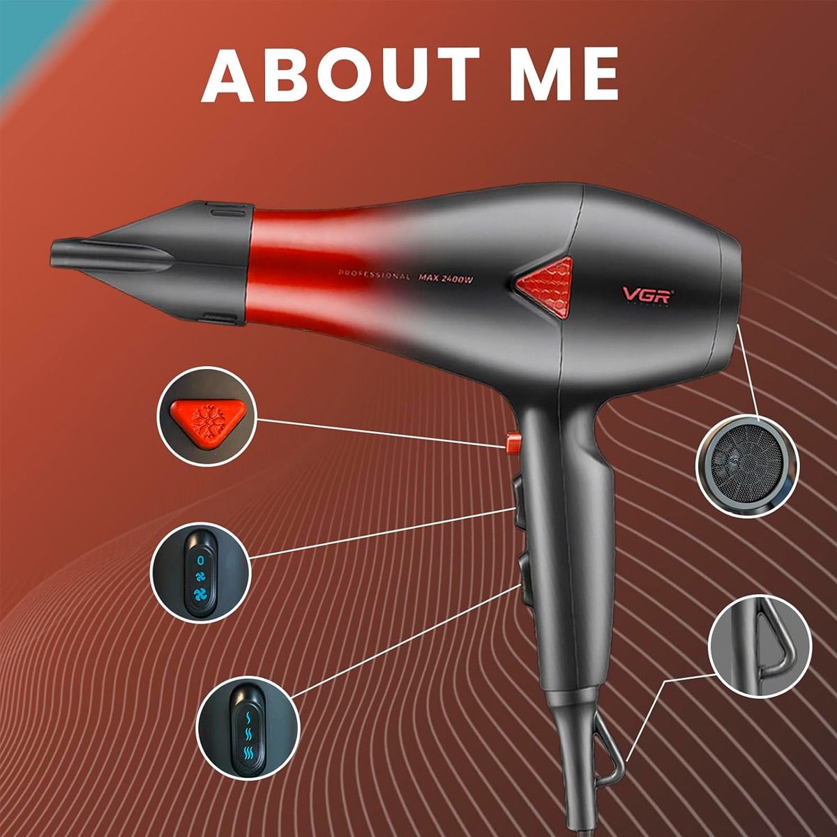 GENERICO - Secadora De Cabello Profesional Vgr Motor Ac V-455